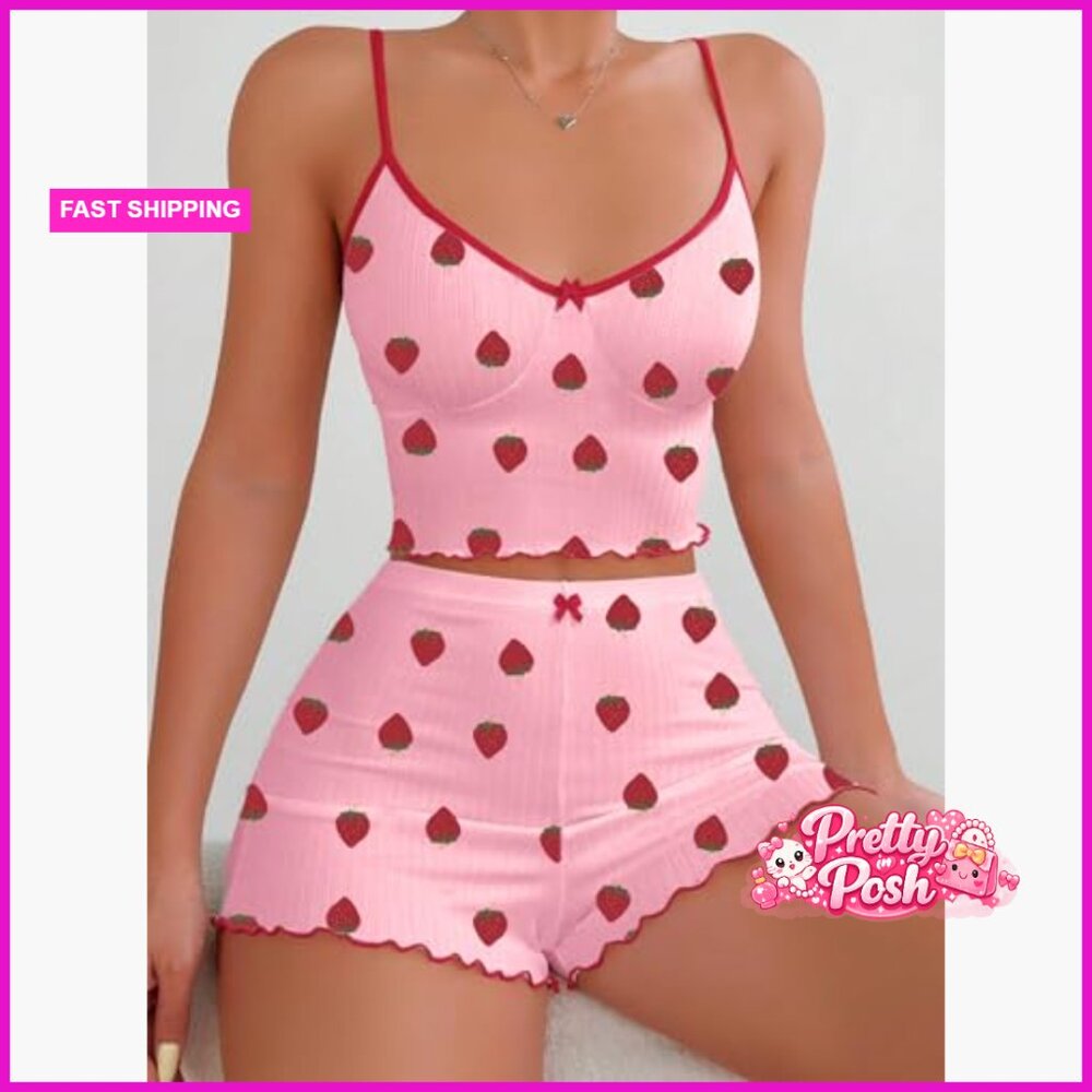 Polyester Elastane Ribbed Crop Cami Shorts Pajama… - image 4
